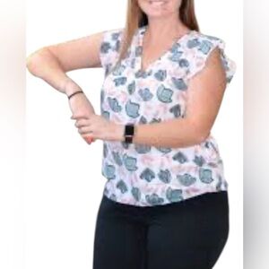 💥Loft Vine Flutter Cap Sleeve Blouse M